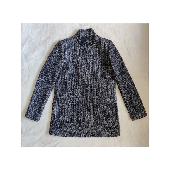 Theory Wool‎ Blend Herringbone Coat Size S Black White Full zip Pockets